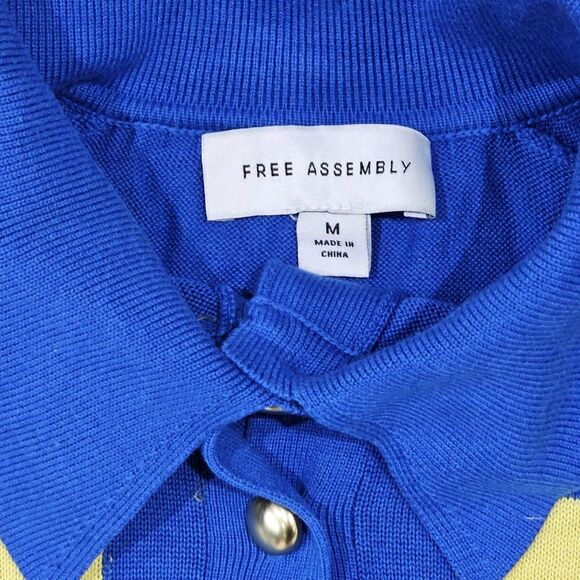 Free Assembly Women's Collared Cardigan Sweater Medium Multi Lemon Ultra Blue - Picture 5 of 6